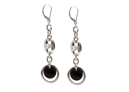 Rhodium Plated Gemstone Dangle Clip Earring